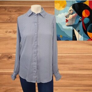 Who What Wear Women's Blouse‎ Geometric Ruffle Collar Button Down Long Sleeve XS